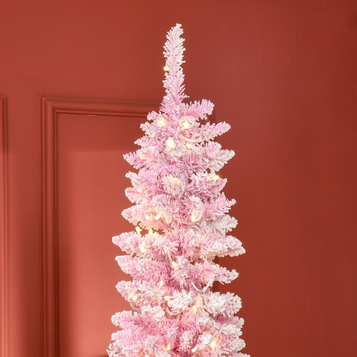 Prelit Snow Flocked Artificial Christmas Tree with LED Lights - Pink, 7.5ft