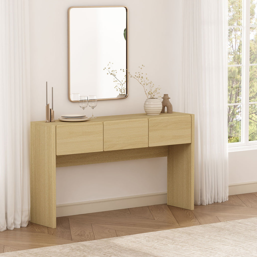 Linda Console Table with Three-Drawer Storage - Light Brown, Dark Brown, Dark Gray