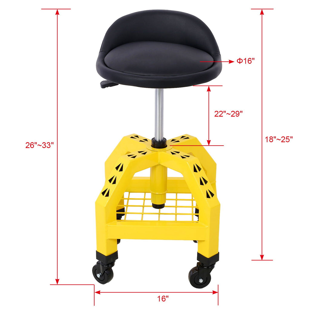 Pneumatic 360 Degree Swivel Creeper Stool with Adjustable Height - Red, Yellow, Green, Dark Gray