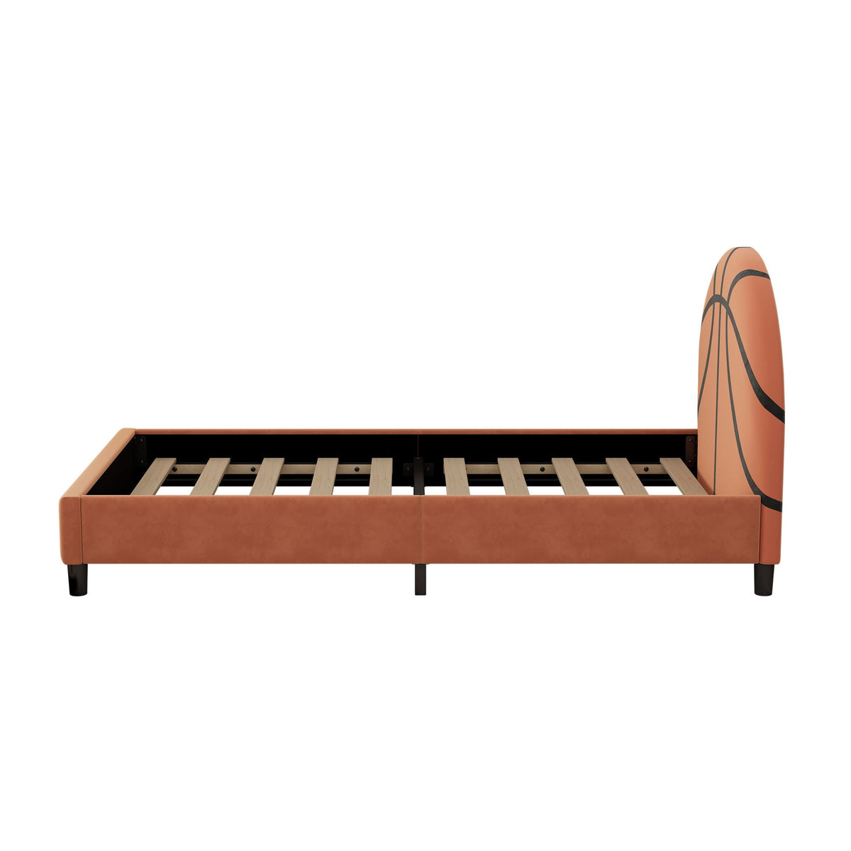 Basketball Design Upholstered Twin Platform Bed with Sport Style Headboard - Orange