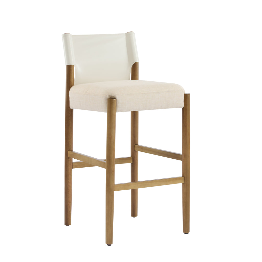 Solid Wood Bar Stool Set with Polyester Cushion - Brown & White