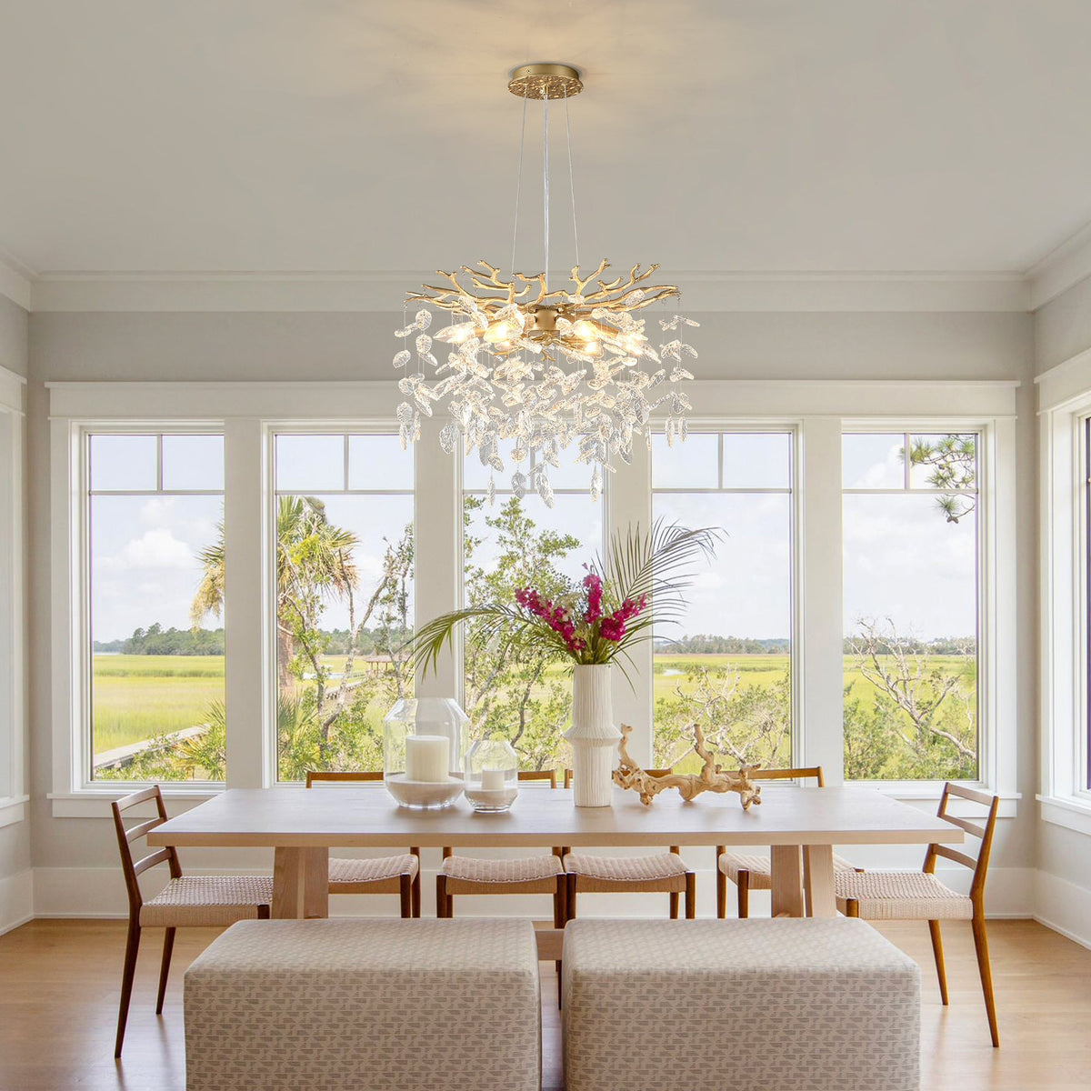 6-Light Crystal Chandelier with Gold Finish - Elegant Ceiling Lamp