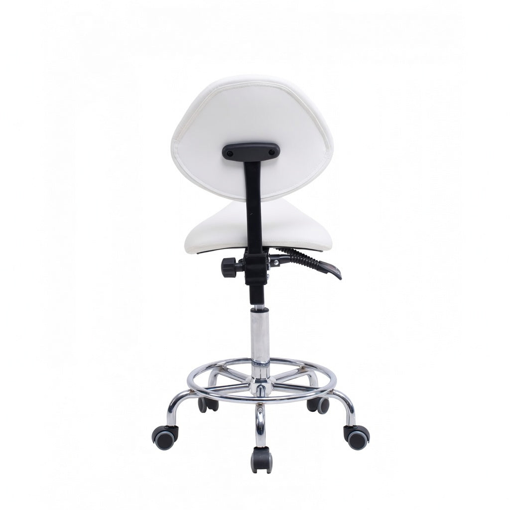 Saddle Stool Chair with Backrest - Ergonomic Support - White