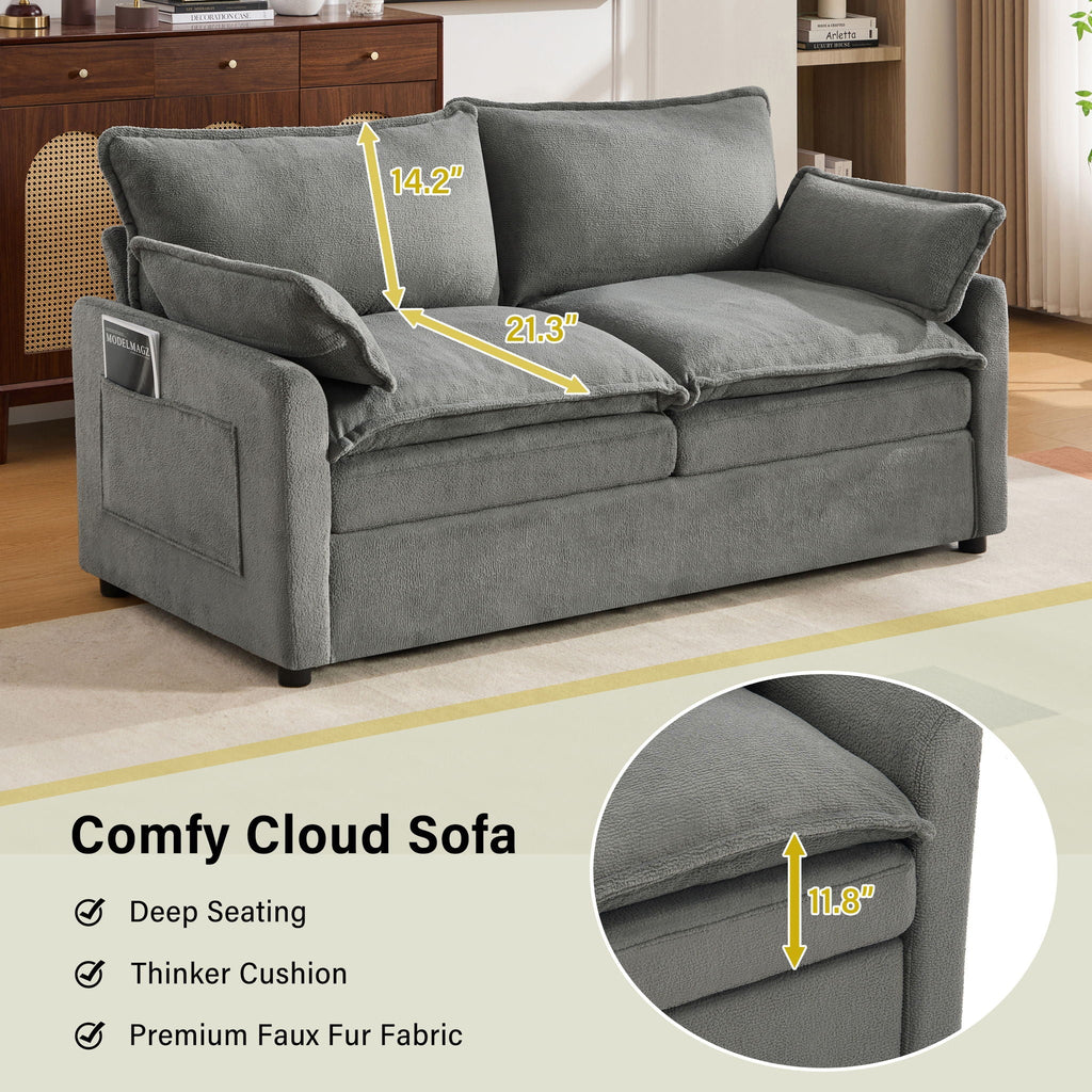 Modern Loveseat Sofa with Side Storage Pockets - Green, Beige, or Dark Gray