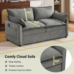 Modern Loveseat Sofa with Side Storage Pockets - Green, Beige, or Dark Gray