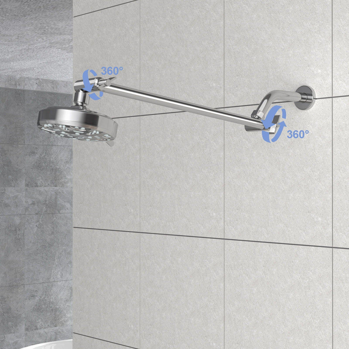 Stainless Steel Shower Arm Extension with 360° Rotation - Black or Pearl Silver