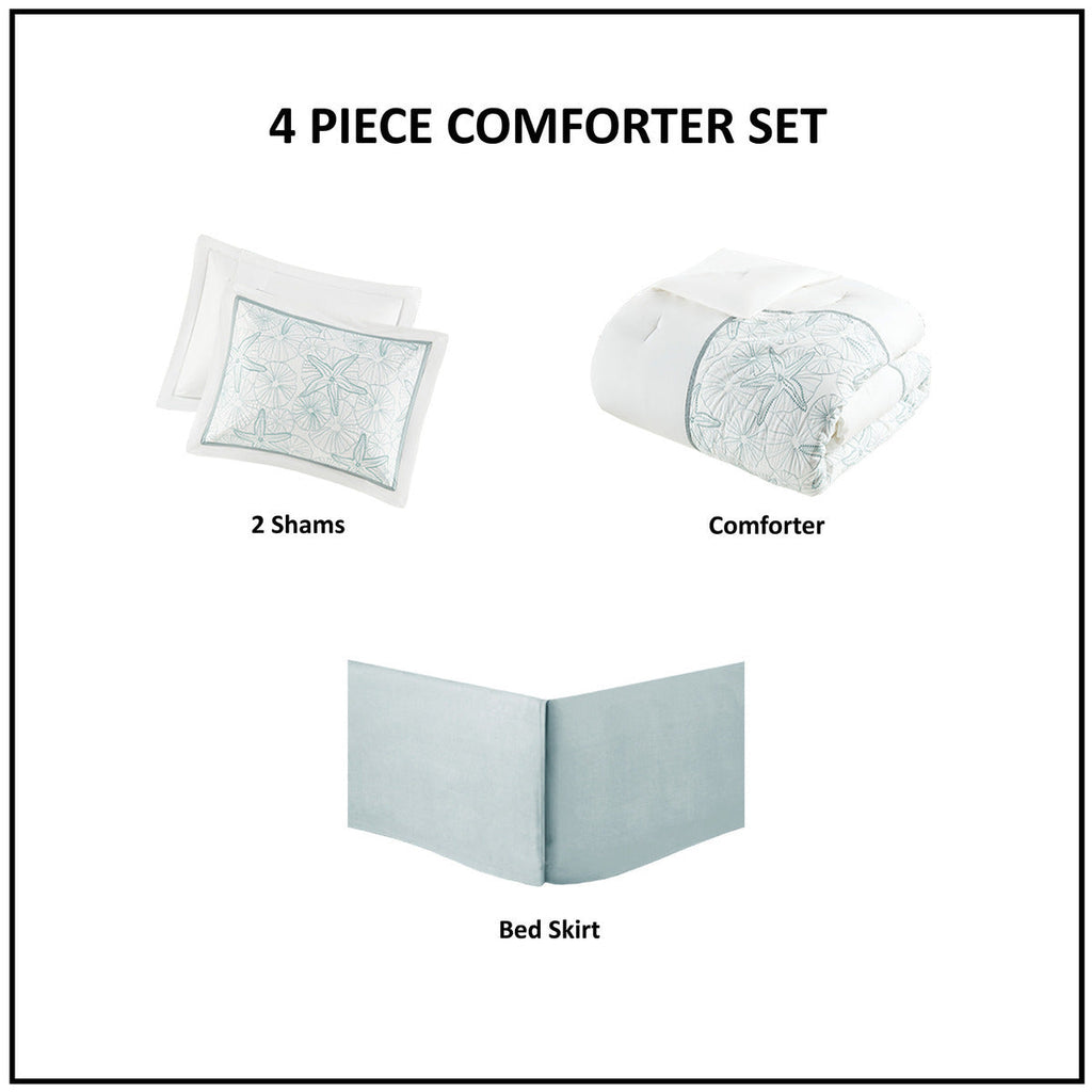 White King Comforter Set with Coastal Embroidery - 100% Cotton