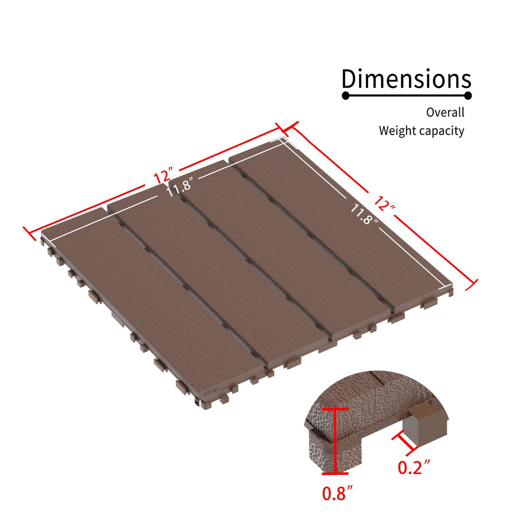 Interlocking Deck Tiles 44 Pack with Easy Click Installation - Dark Brown or Dark Gray