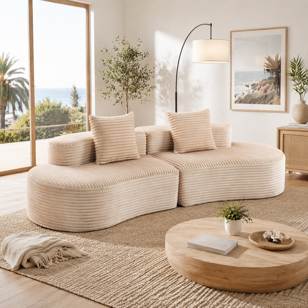 Corduroy 2-Seater Sofa with Lumbar Pillows - 110.24" Fully Compressed