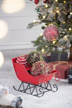 Red Iron Christmas Santa Sleigh Decoration with Durable Iron Construction
