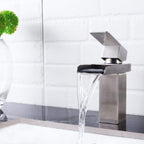Single Handle Bathroom Faucet with Waterfall Design - Brushed Nickel