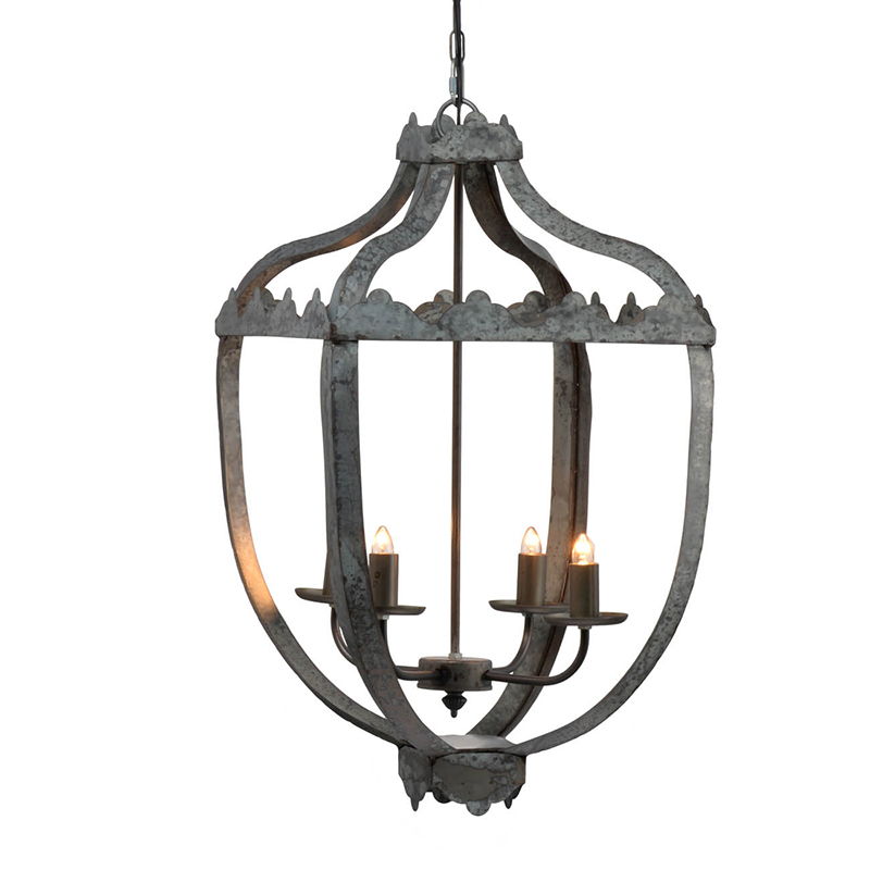 4 Light Metal Chandelier with Adjustable Chain - Gray