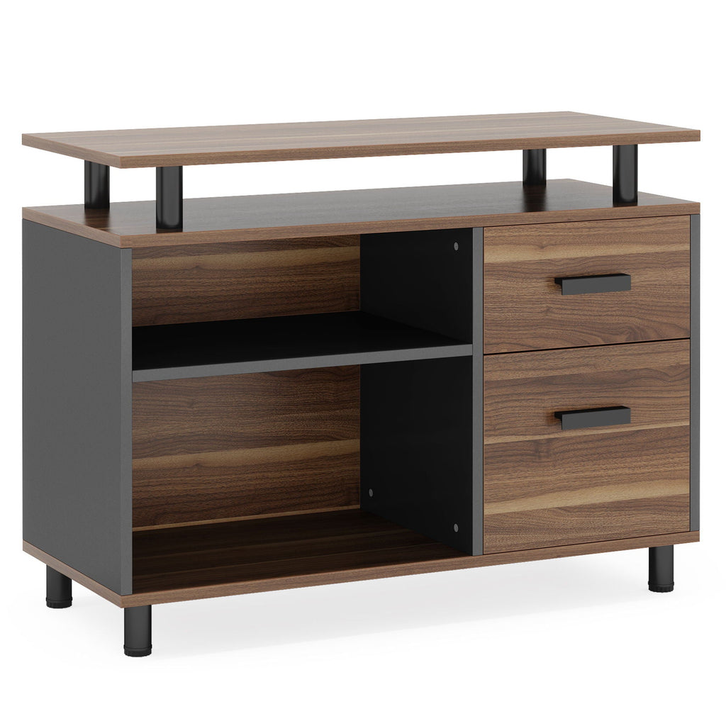 L-Shaped Executive Desk with File Cabinet and Storage Drawers - Light Brown or Dark Gray
