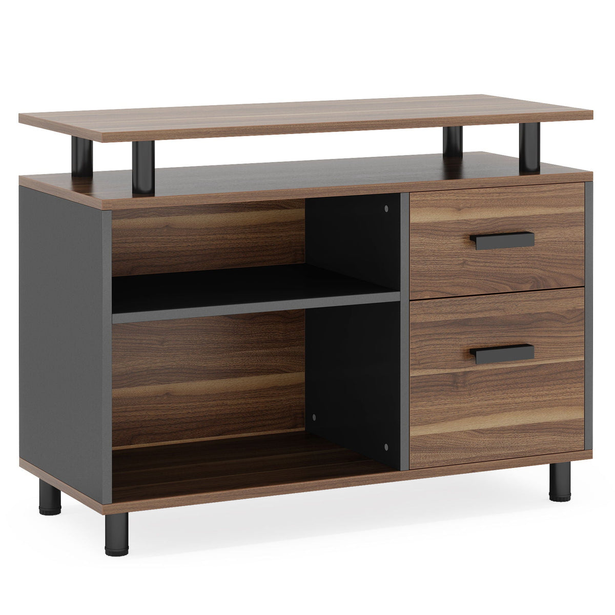 L-Shaped Executive Desk with File Cabinet and Storage Drawers - Light Brown or Dark Gray