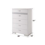High Gloss White Accent Chest with Five Drawers - Modern Bedroom Storage