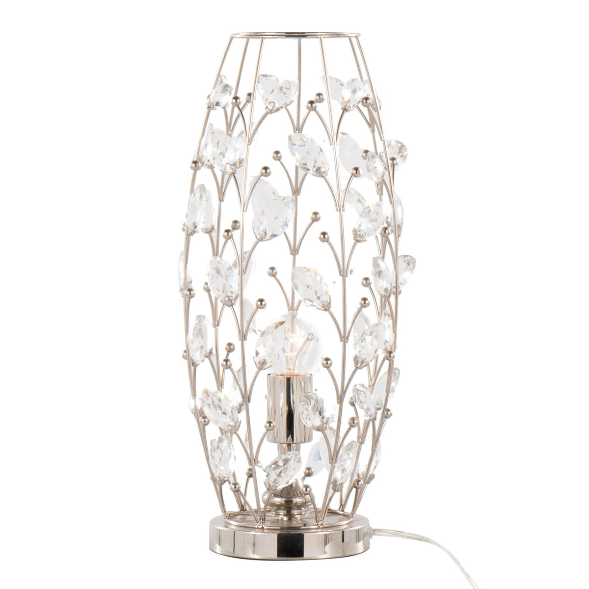 Crystal Buds Contemporary Uplight Lamp with Genuine Crystal Beads - Polished Nickel / Clear Crystal