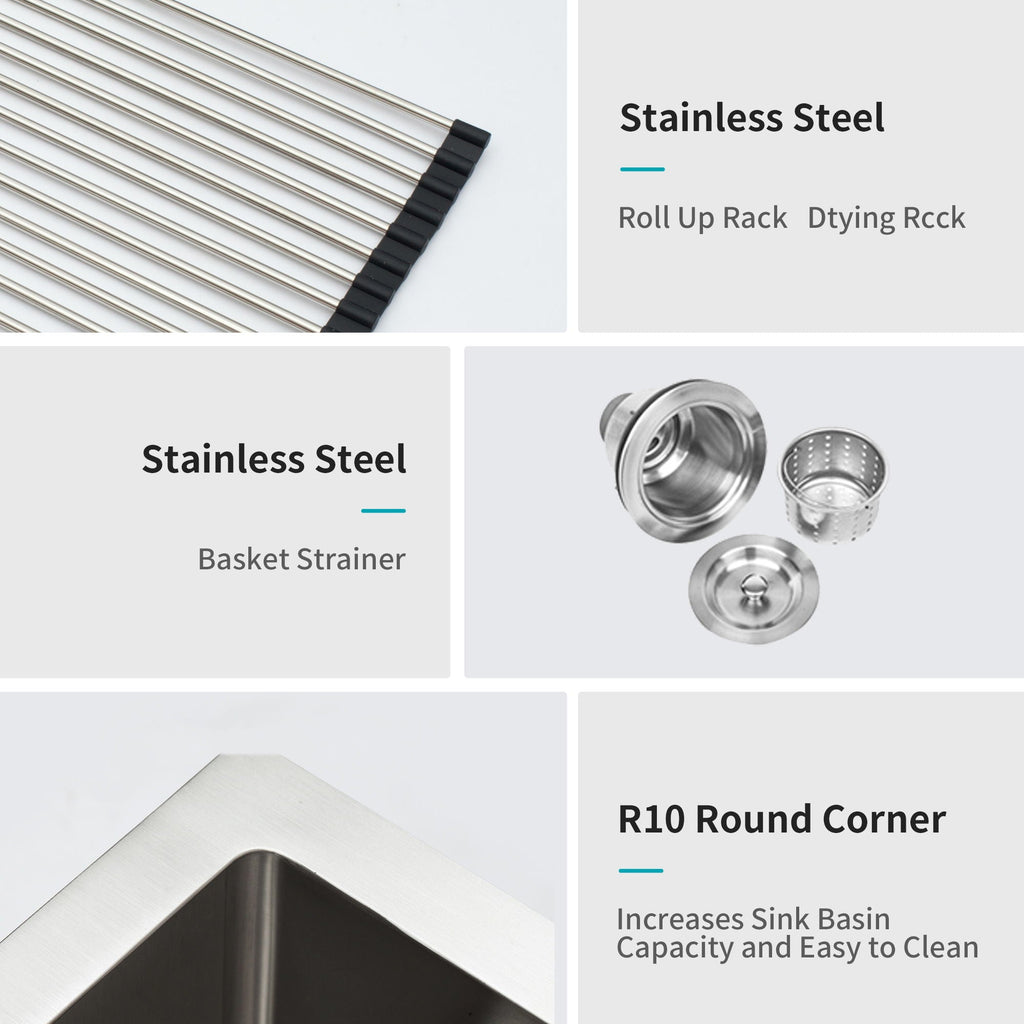 Gray Undermount Steel Kitchen Sink with Deep Single Bowl Basin