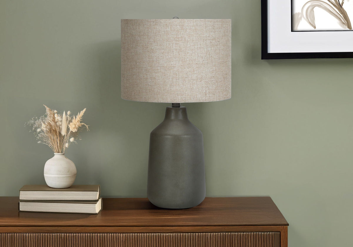 Contemporary Concrete Table Lamp with Fabric Shade - Dark Gray, Beige, or Black