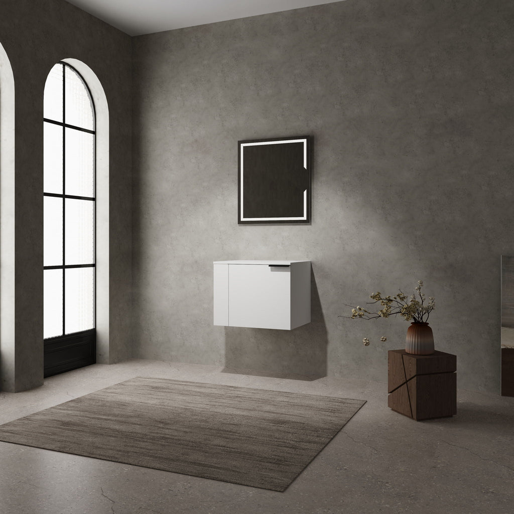 Modern Bathroom Vanity with Side Storage - Light Brown or White