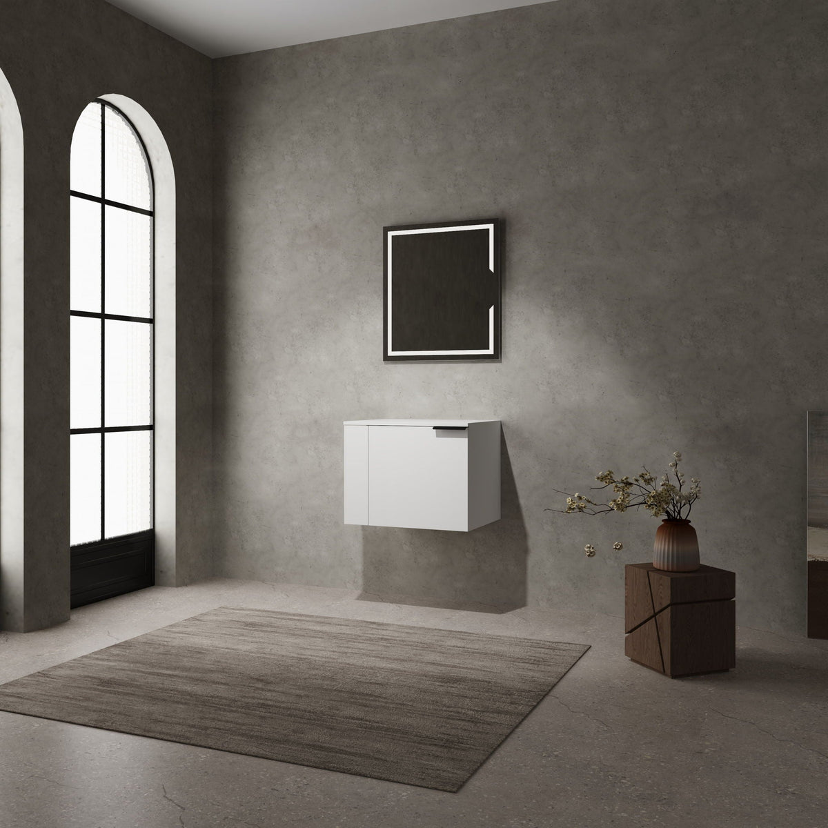 Modern Bathroom Vanity with Side Storage - Light Brown or White
