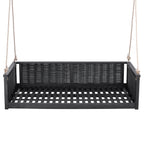 Solid Wood Twin Size Swing Bed with Handwoven Rattan - Natural Wood
