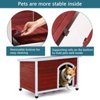 Medium Wooden Outdoor Dog House with Waterproof Roof and Elevated Floor - Dark Gray or Dark Red