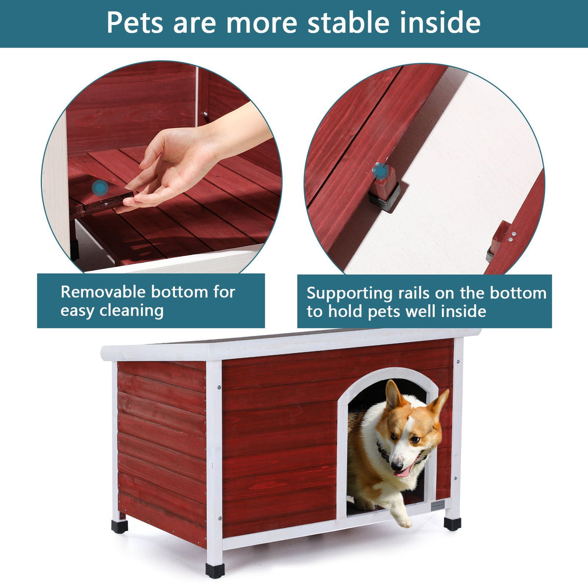 Medium Wooden Outdoor Dog House with Waterproof Roof and Elevated Floor - Dark Gray or Dark Red