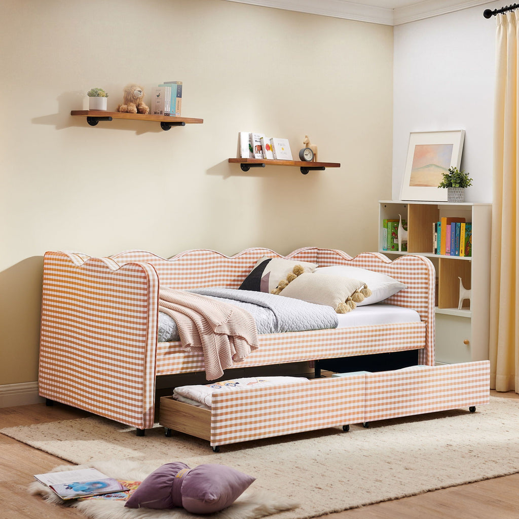 Gingham Daybed with USB Charging Port and Wave-Shaped Design - Multiple Colors