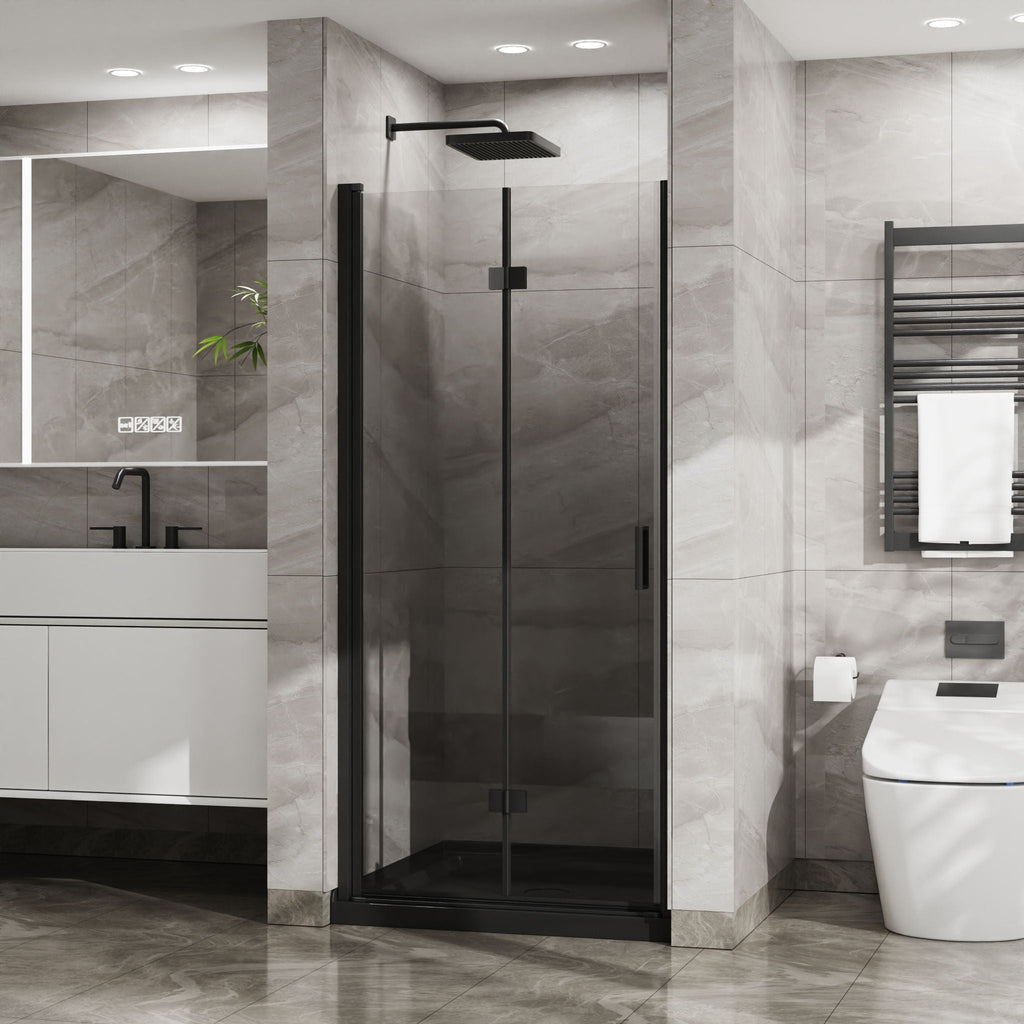 Frameless Glass Shower Door Bifold with Zinc Alloy Handle - Pearl Silver or Black