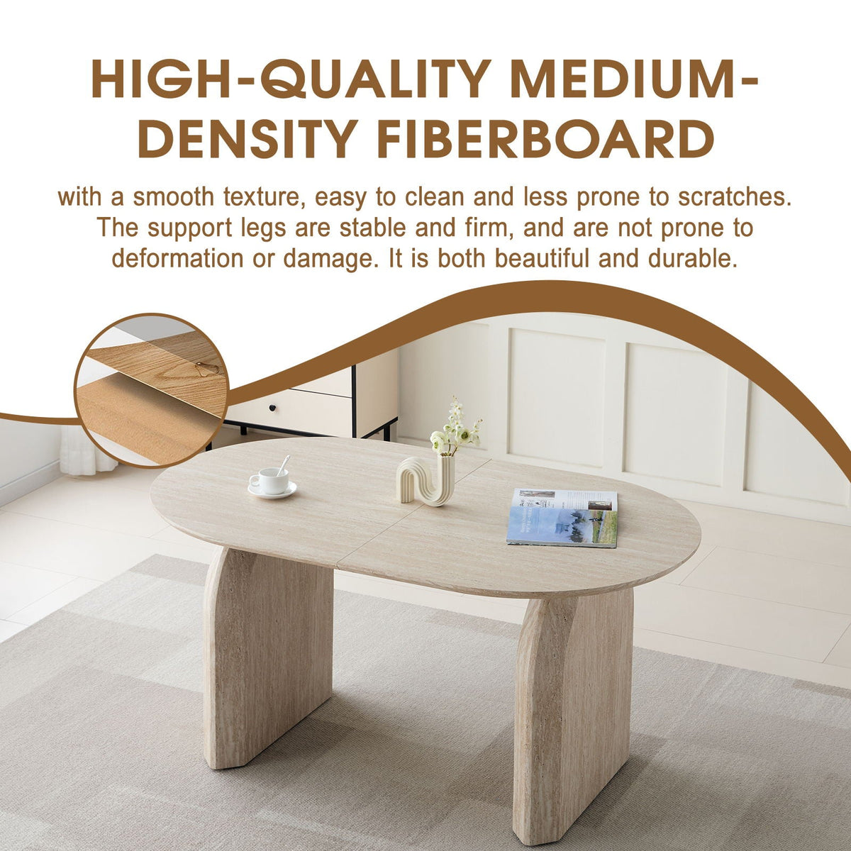 Oval Extendable Dining Table with Dual Pillar Design - Off White