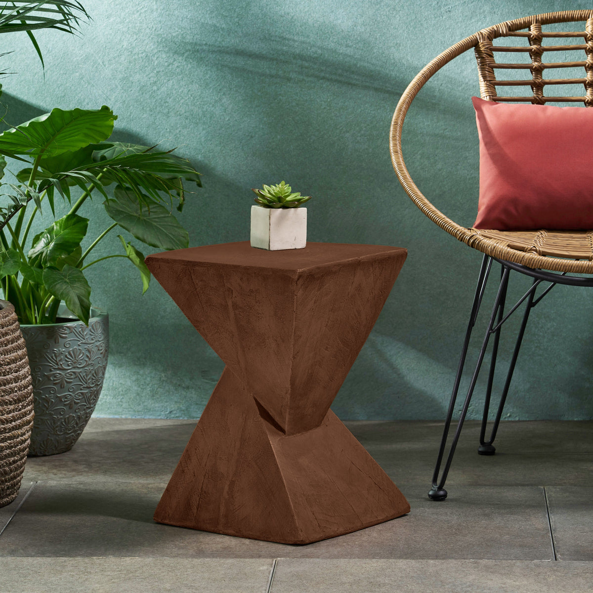 TESS Modern Side Table with Wood-Like Texture - Dark Brown or Light Gray