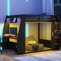 Full Size Wooden Gaming Bunk Bed with Desk and LED Light - Black/Red