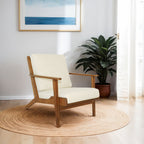 Genuine Lounge Chair with Solid Wood Frame - Beige, Green, Light Blue