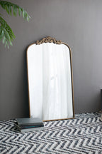 Baroque Inspired Arch Wall Mirror with Ornate Design - Gold or Black