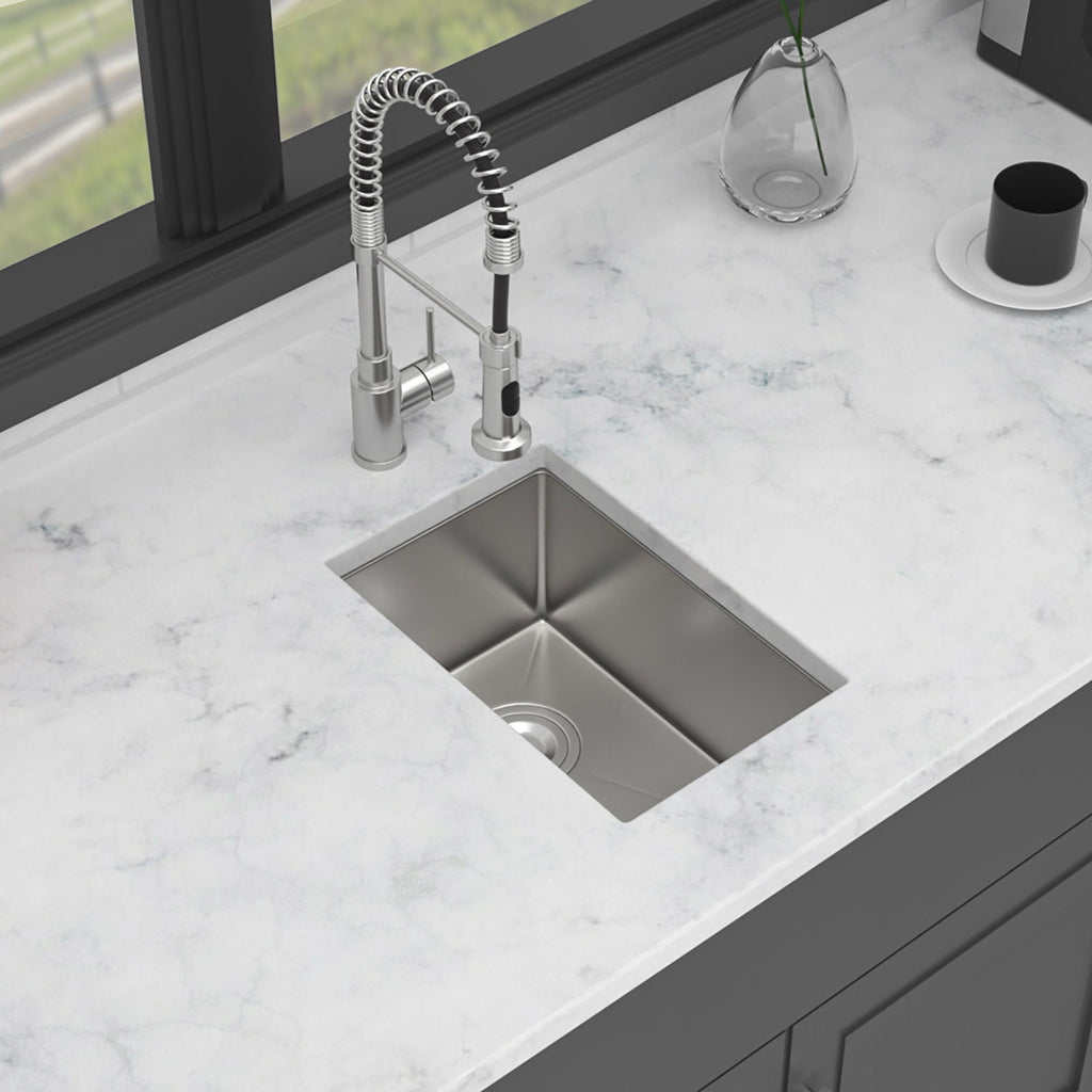 Gray Undermount Steel Kitchen Sink with Deep Single Bowl Basin