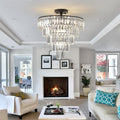 20-Inch Black Crystal Chandelier with K9 Crystals - Modern Flush Mount - Black