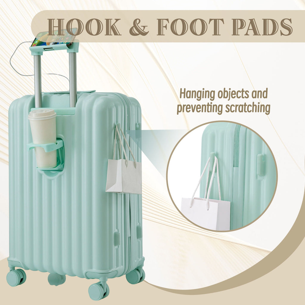 Spinner Wheel Luggage Set with USB Port and Holders - Pink, Black, Green