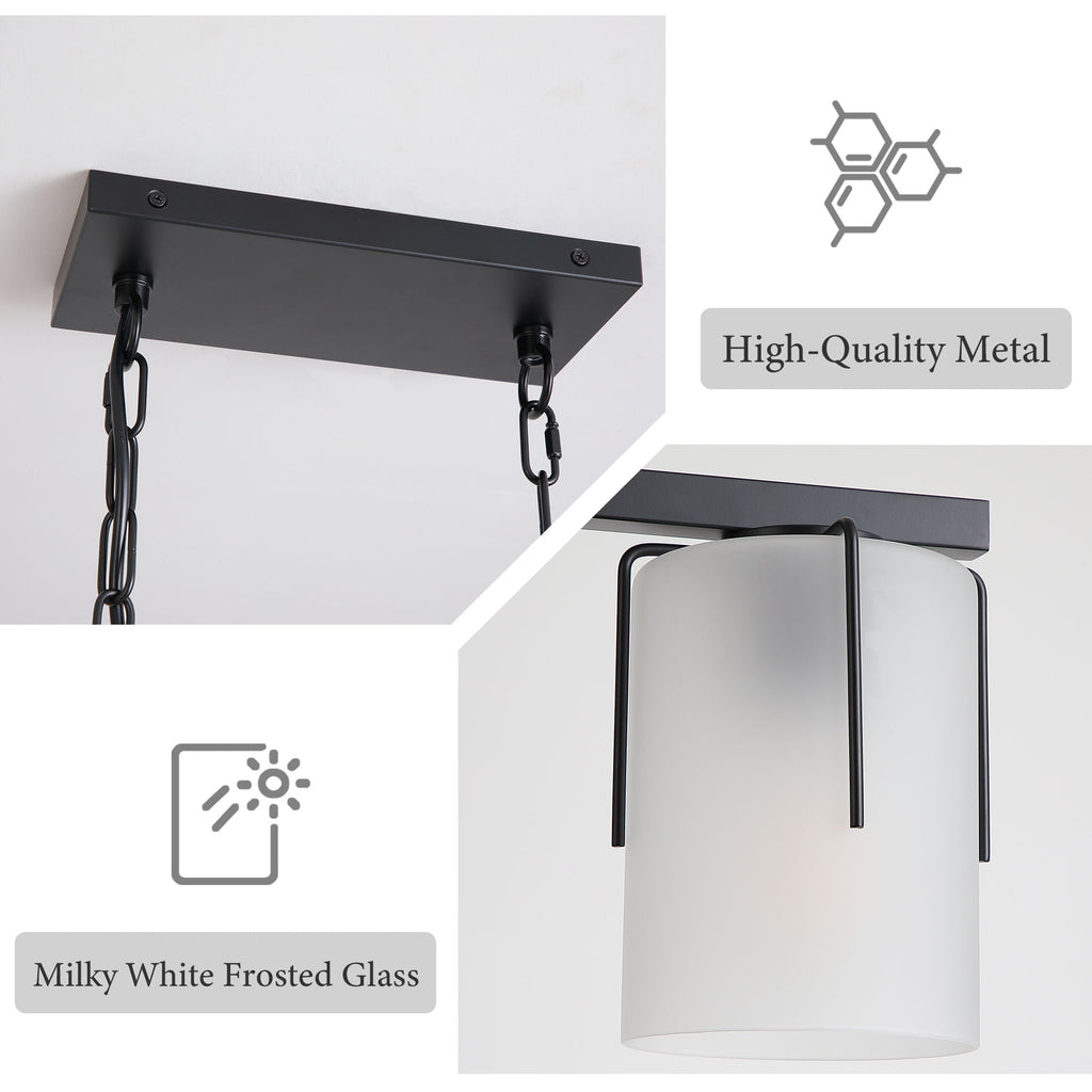 Adjustable Cylindrical Pendant Light with Frosted Glass Shade - Black or Gold