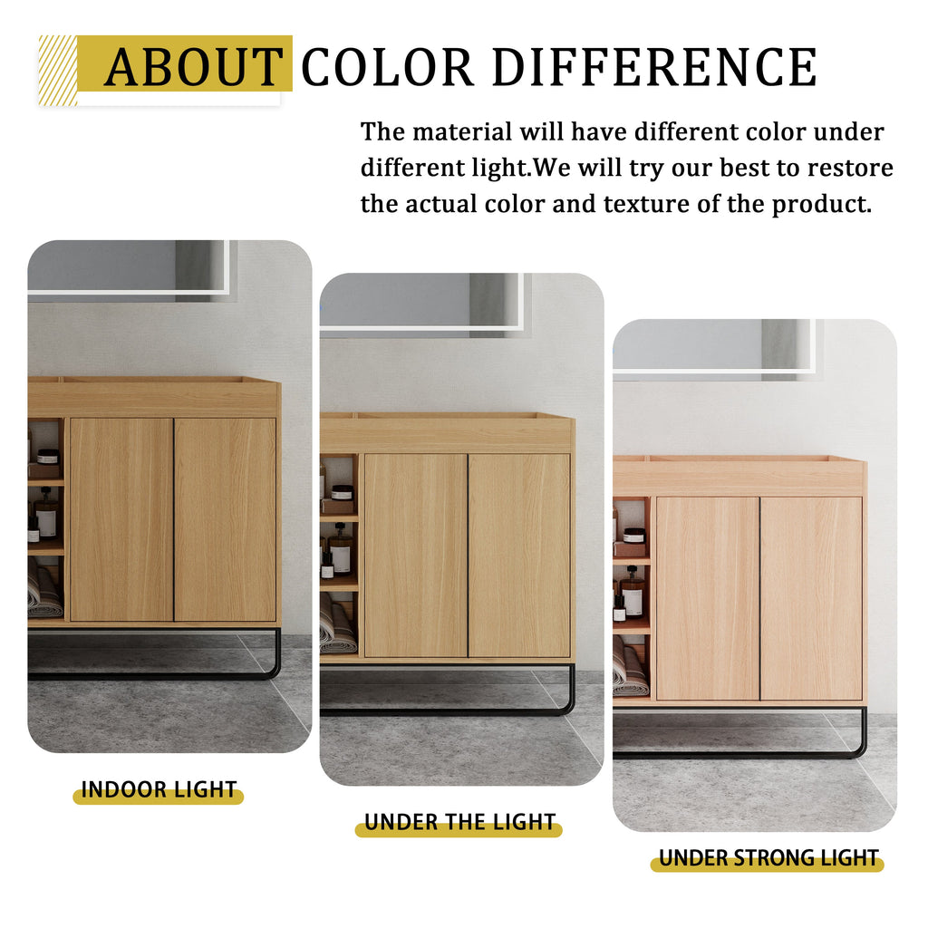 60-Inch Freestanding Bathroom Cabinet with Soft Close Doors & Open Storage - Oak