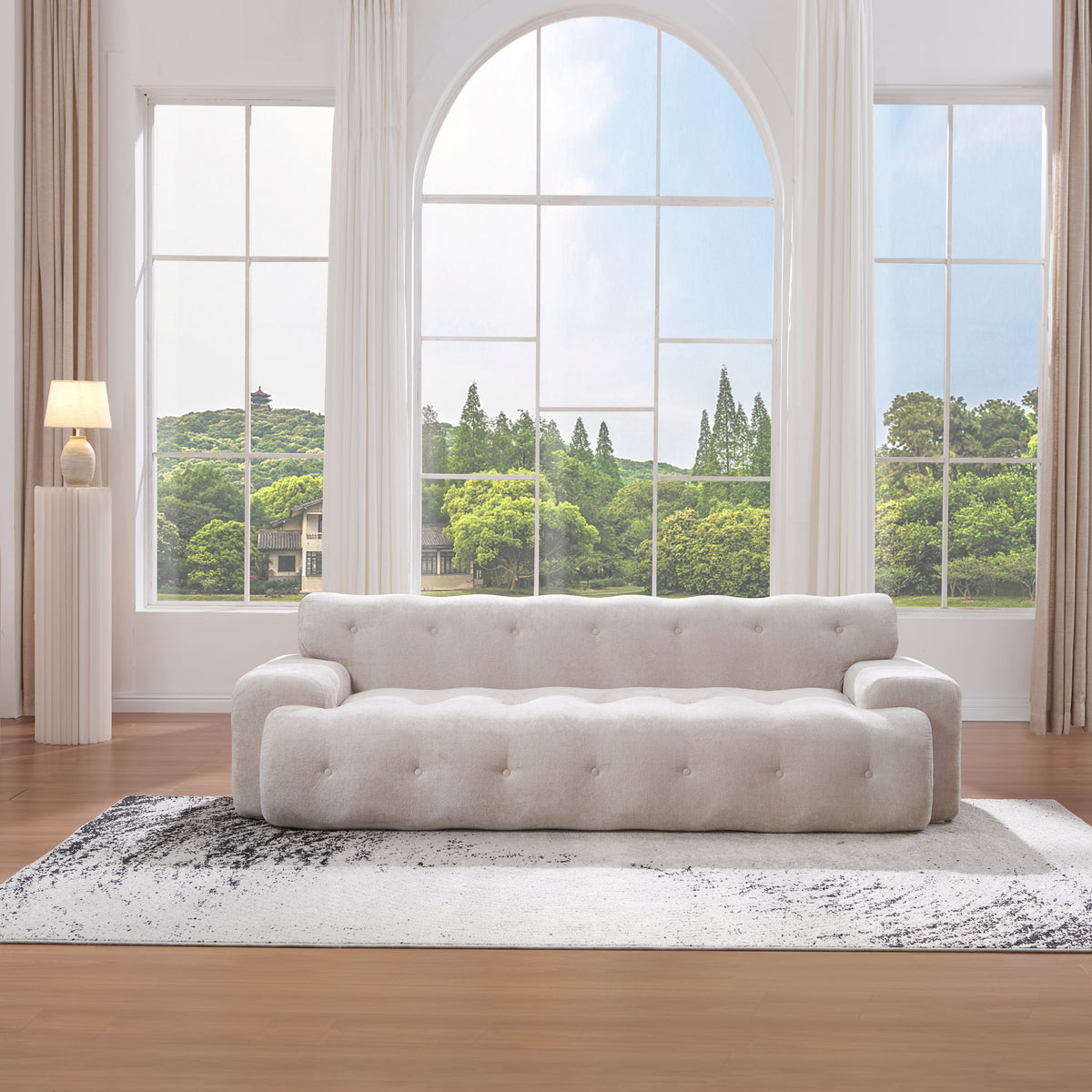 88 in. Cloud 3 Seater Chenille Sofa with Button Tufted Upholstery - Neutral