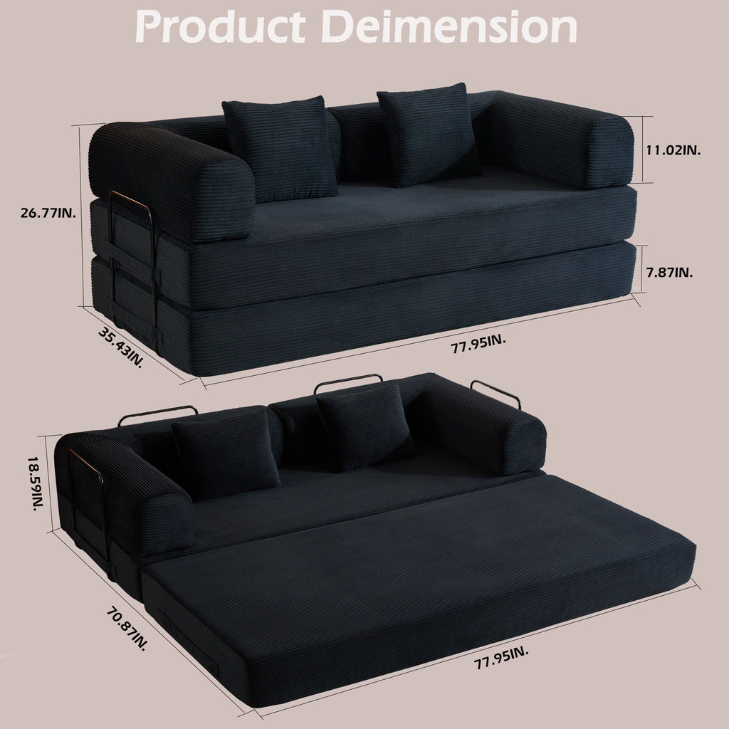 Convertible Sleeper Sofa Bed with Fixed Shape Frame and Cylindrical Pillow - Fabric