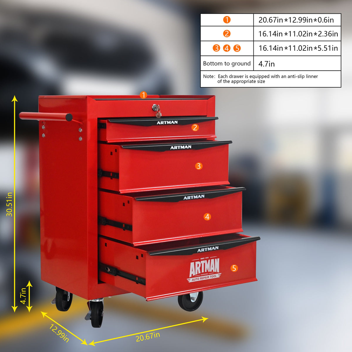 Rolling Metal Tool Chest with 4 Drawers - Red & Black