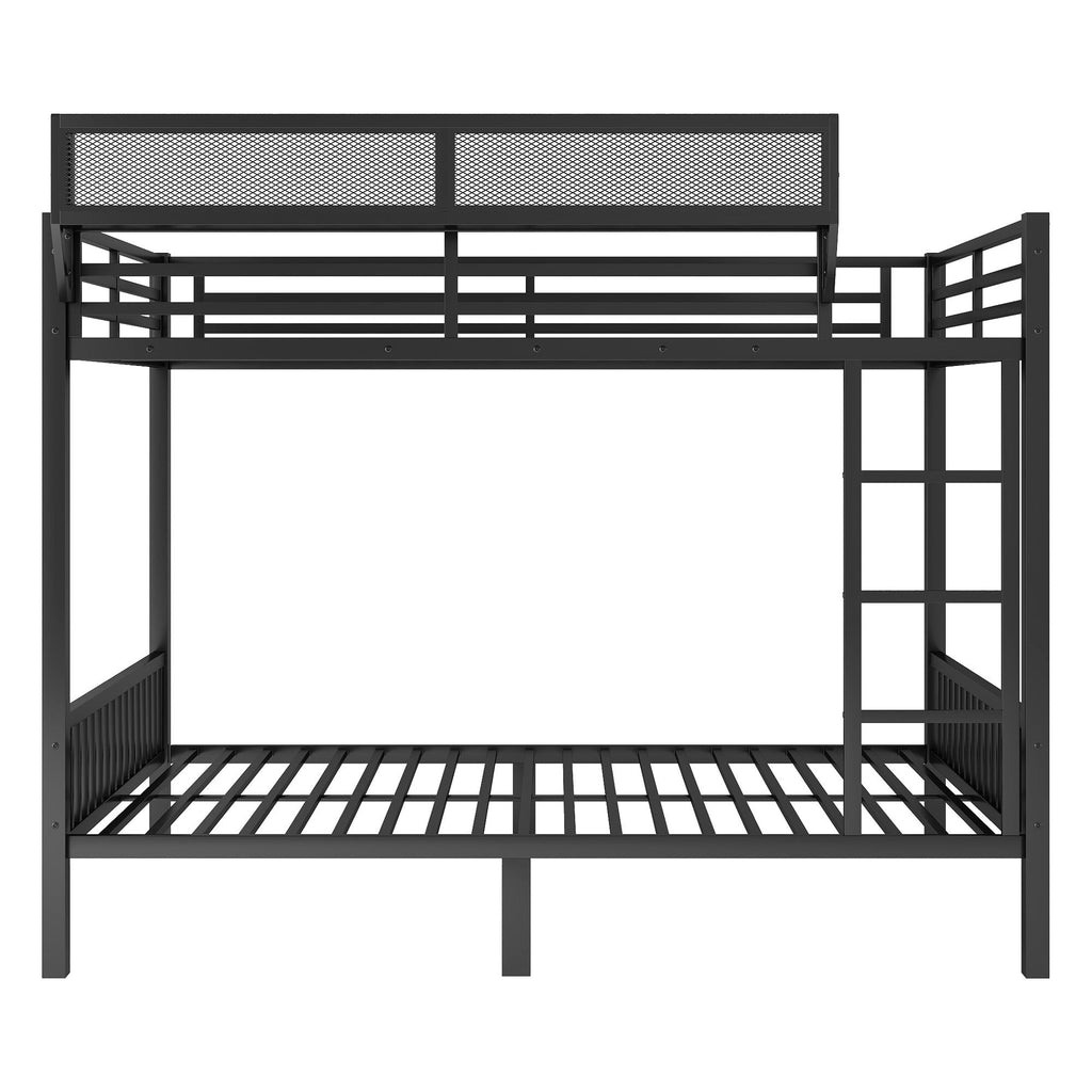 Queen Over Queen Bunk Bed with Storage Shelf and Ladder - Black