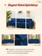 Upholstered 3-Seater Sofa with Metal Legs and Throw Pillows - 87.4 Inches