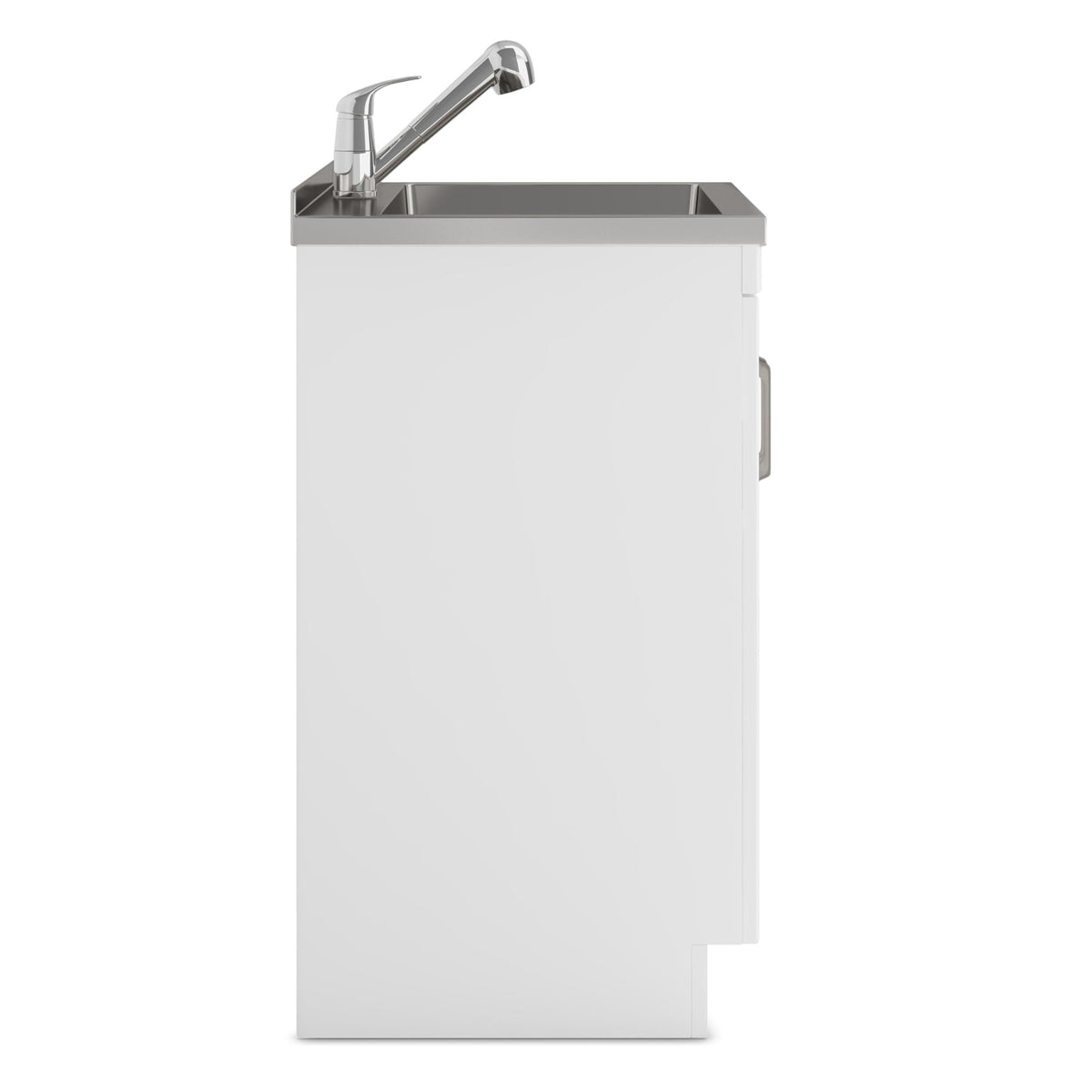 White Laundry Cabinet with Stainless Steel Sink and Pull-Out Faucet