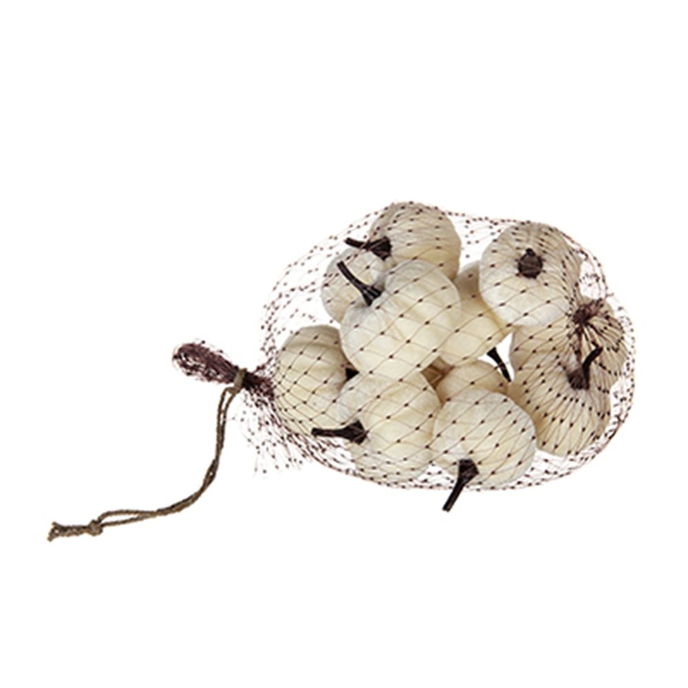 White Velvet Pumpkin Set with Mesh Bag - Sculptures & Figurines