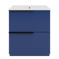 Fluted Bathroom Vanity with Ceramic Sink and Moisture-Proof Cabinet - 30" Wide
