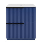 Fluted Bathroom Vanity with Ceramic Sink and Moisture-Proof Cabinet - 30" Wide