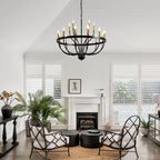 18-Light Industrial Iron Candle Chandelier with Adjustable Height - Gold & Black
