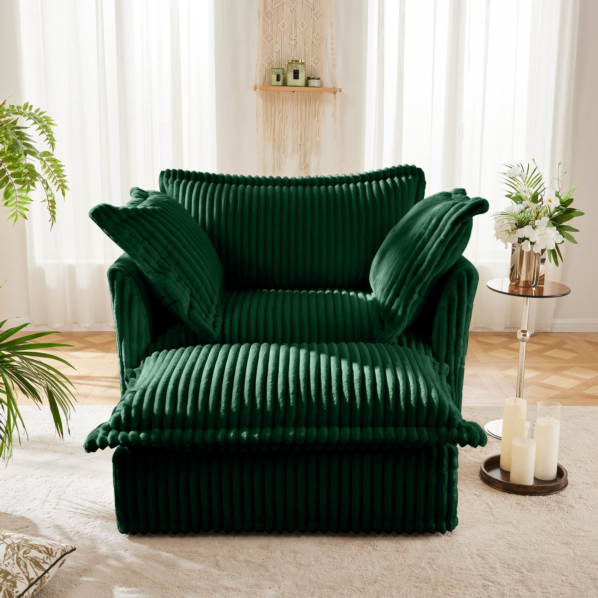 Upholstered Slipcovered Armchair with Ottoman Set with Removable Covers - Corduroy